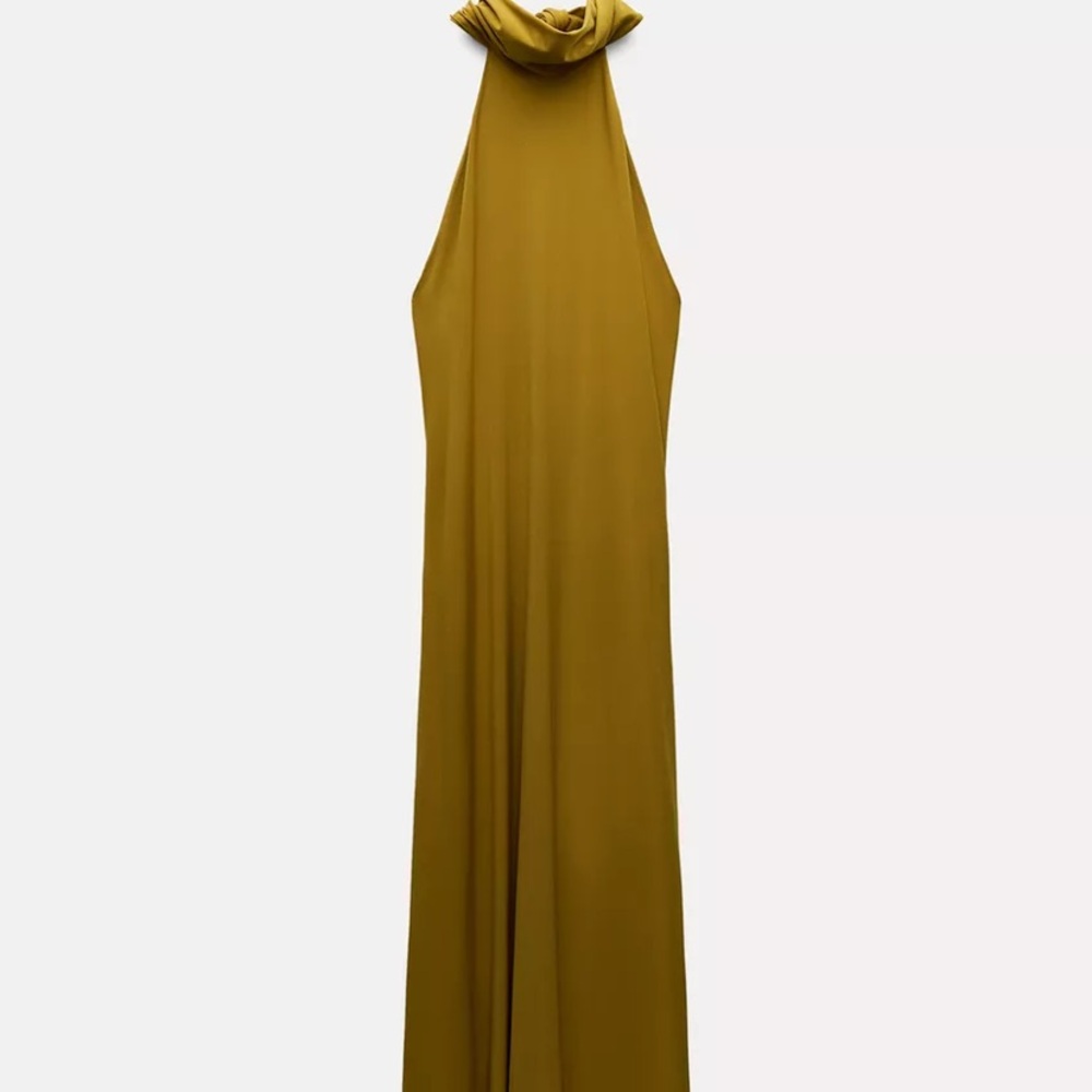 Elegant Mustard Halter Neck Dress